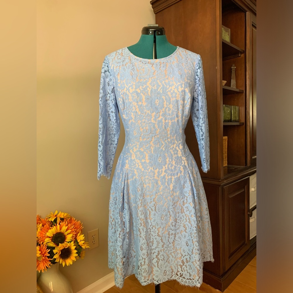 Eliza J Lace Dress long sleeve blue